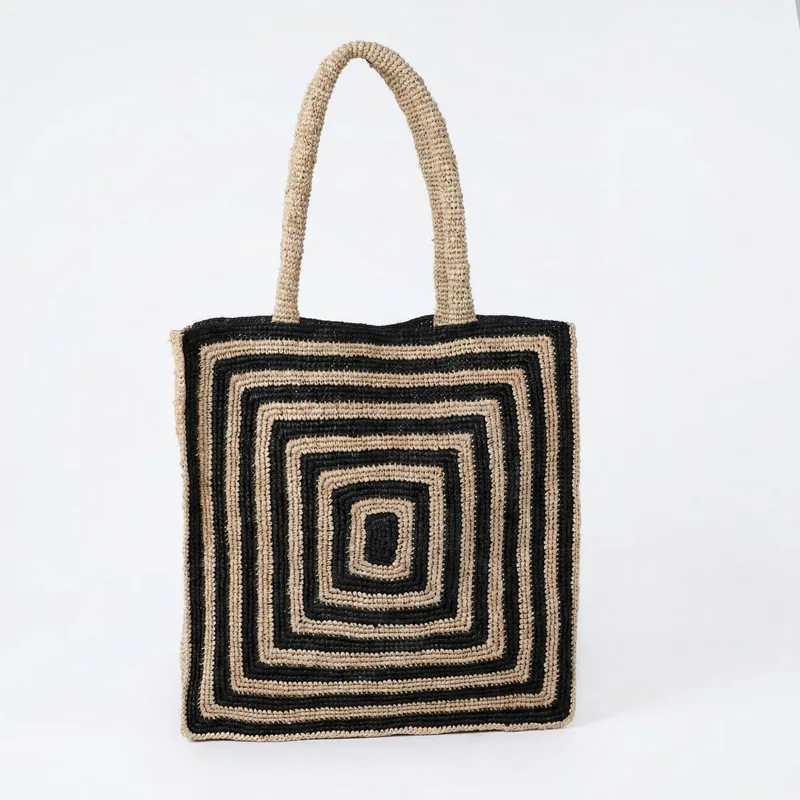 Luxurious Bag - Striped raffia woven straw bag luxury