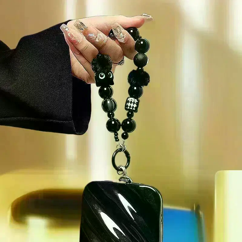 Luxury Bags For Women - Luxury Black Fluffy Cat Phone Strap