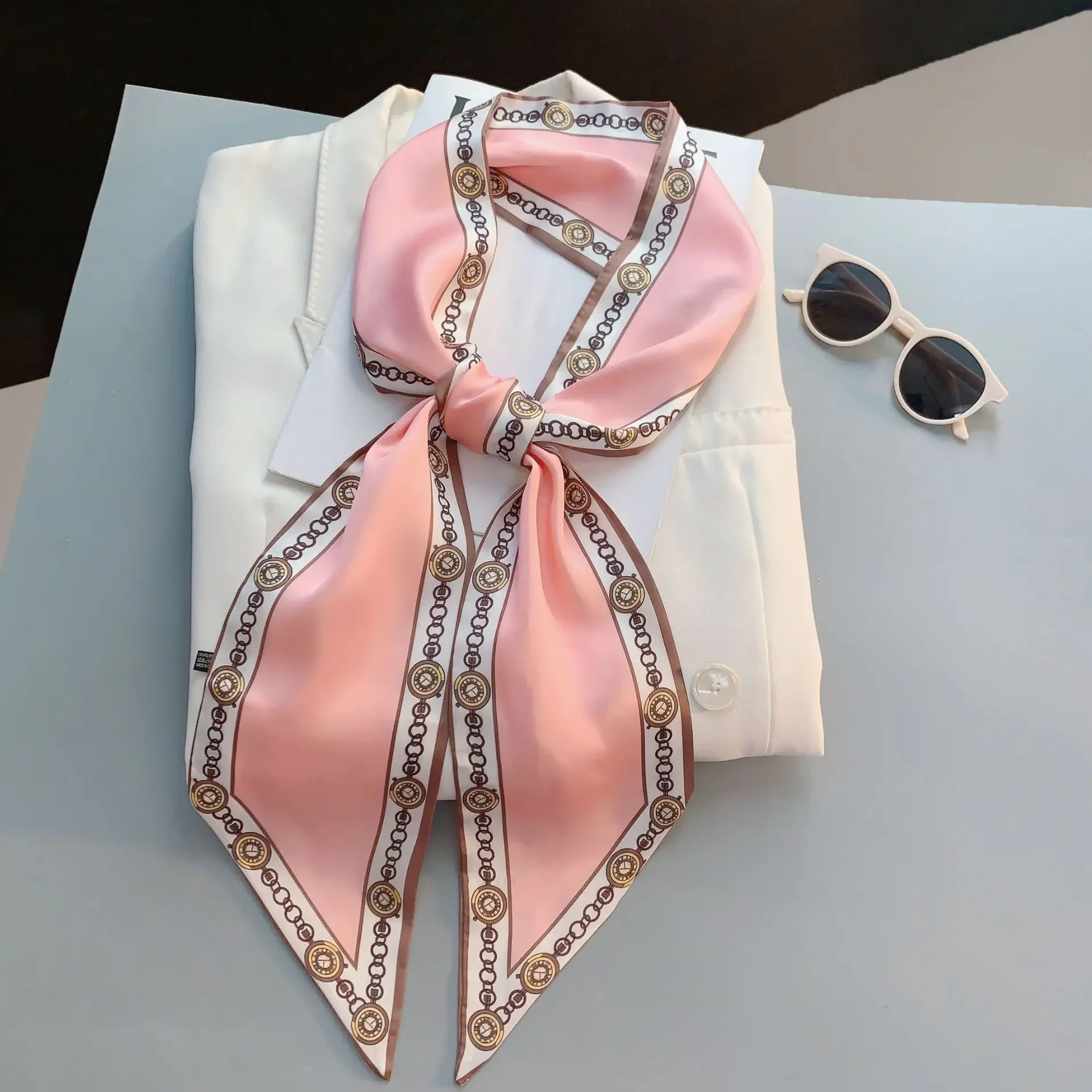 Design Print Skinny Scarf Plai - Luxury Bags Designer review and price